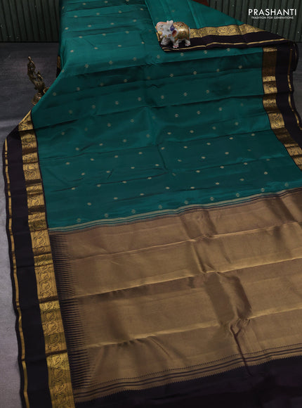 Teal Green & Coffee Brown Kanchipuram Silk - Buttas