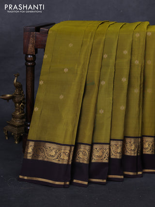 Mehendi Green & Coffee Brown Kanchipuram Silk - Buttas