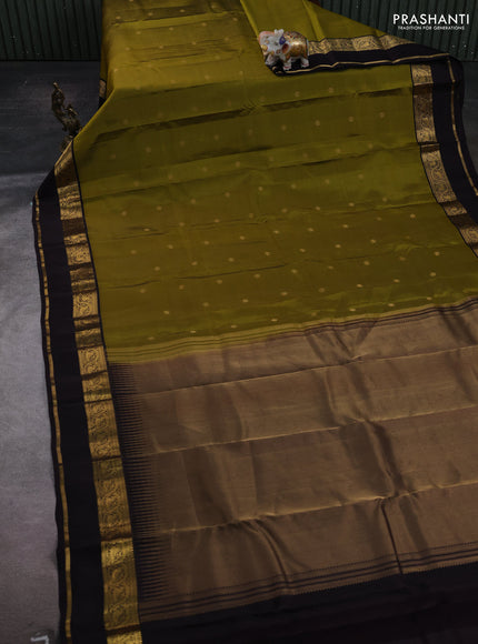 Mehendi Green & Coffee Brown Kanchipuram Silk - Buttas