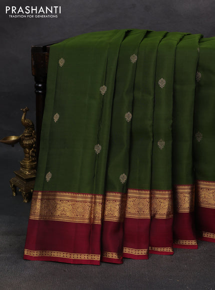 Sap Green & Maroon Kanchipuram Silk - Buttas
