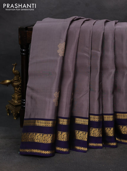 Grey & Navy Blue Kanchipuram Silk - Buttas