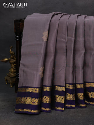 Grey & Navy Blue Kanchipuram Silk - Buttas