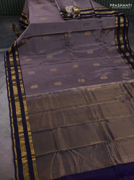 Grey & Navy Blue Kanchipuram Silk - Buttas