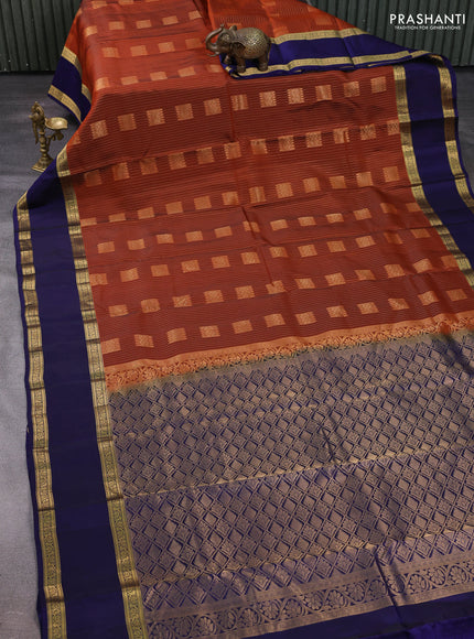Rust & Navy Blue Kanchipuram Silk - Weaves