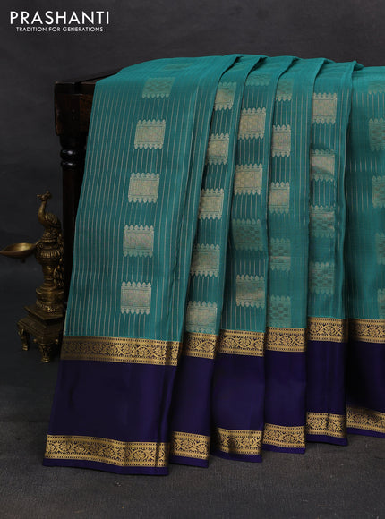 Teal Green & Navy Blue Kanchipuram Silk - Weaves