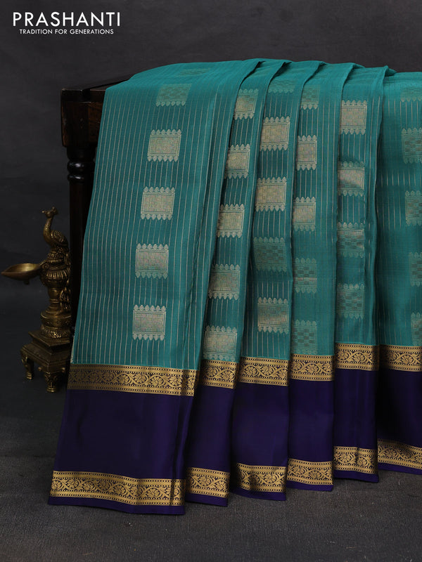 Teal Green & Navy Blue Kanchipuram Silk - Weaves