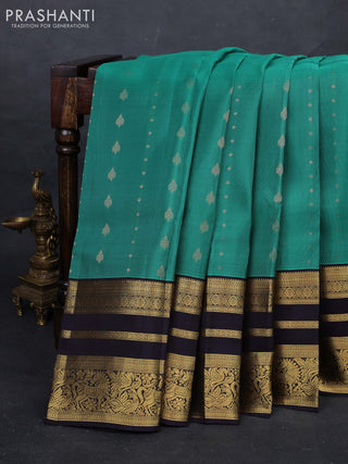 Teal Green & Black Kanchipuram Silk - Weaves