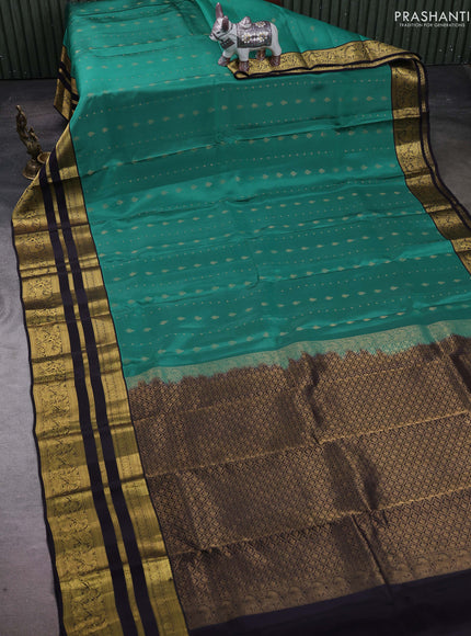 Teal Green & Black Kanchipuram Silk - Weaves