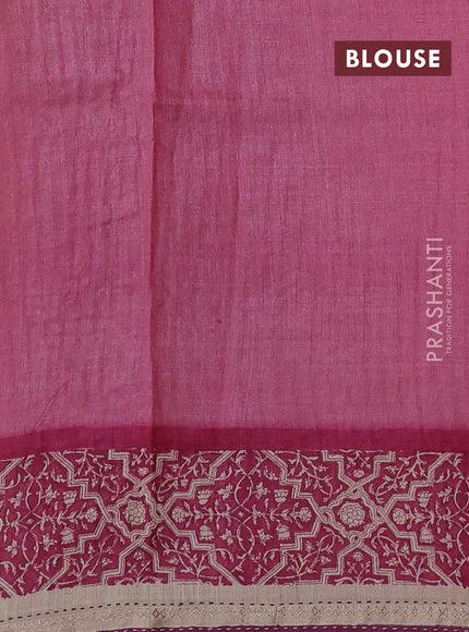 Magenta Pink & Beige Pure Munga Tussar Silk - Kantha Embroidery