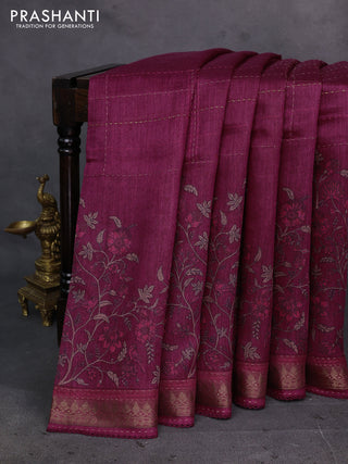Wine Pure Munga Tussar Silk - Kantha Embroidery