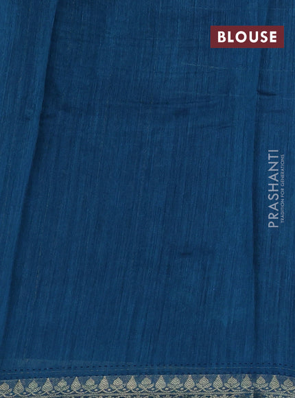 Peacock Blue & Blue Pure Munga Tussar Silk - Kantha Embroidery
