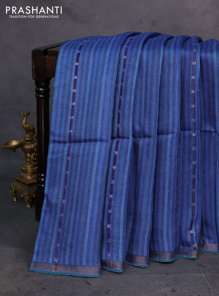 Navy Blue Pure Munga Tussar Silk - Prints