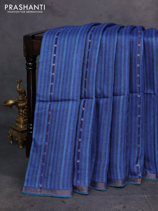 Navy Blue Pure Munga Tussar Silk - Prints