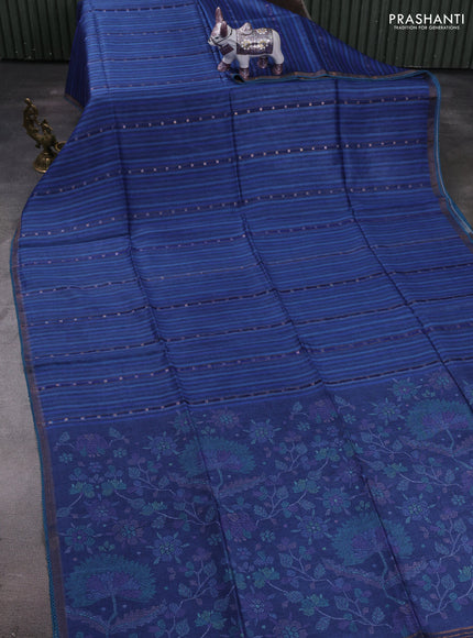 Navy Blue Pure Munga Tussar Silk - Prints