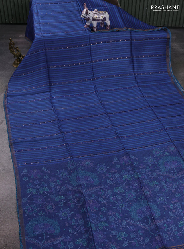 Navy Blue Pure Munga Tussar Silk - Prints