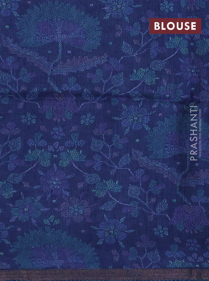 Navy Blue Pure Munga Tussar Silk - Prints