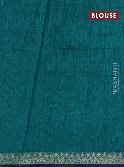 Navy Blue & Teal Green Pure Munga Tussar Silk - Kantha Embroidery