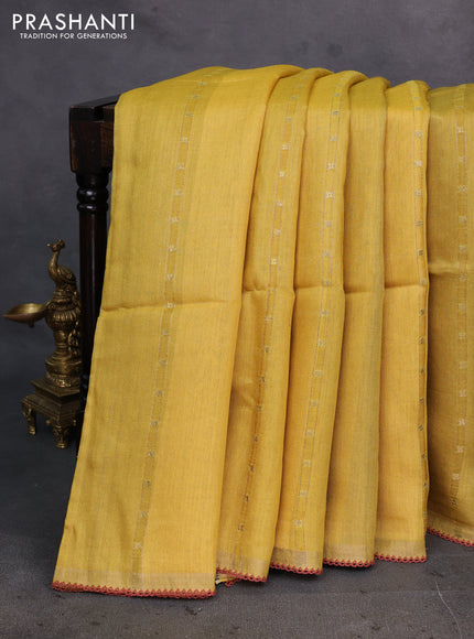 Yellow Pure Munga Tussar Silk - Prints