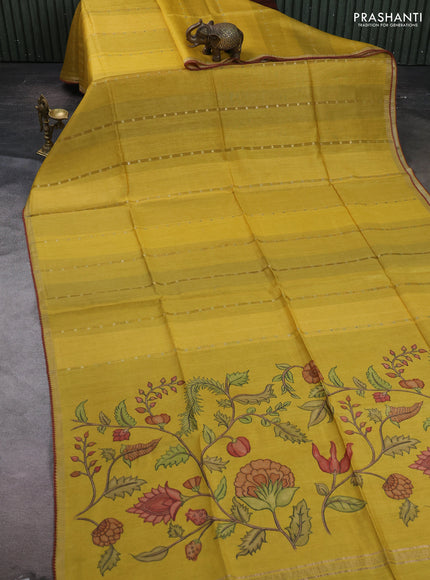 Yellow Pure Munga Tussar Silk - Prints