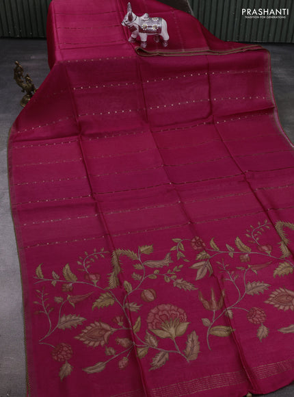 Pink Pure Munga Tussar Silk - Kantha Embroidery