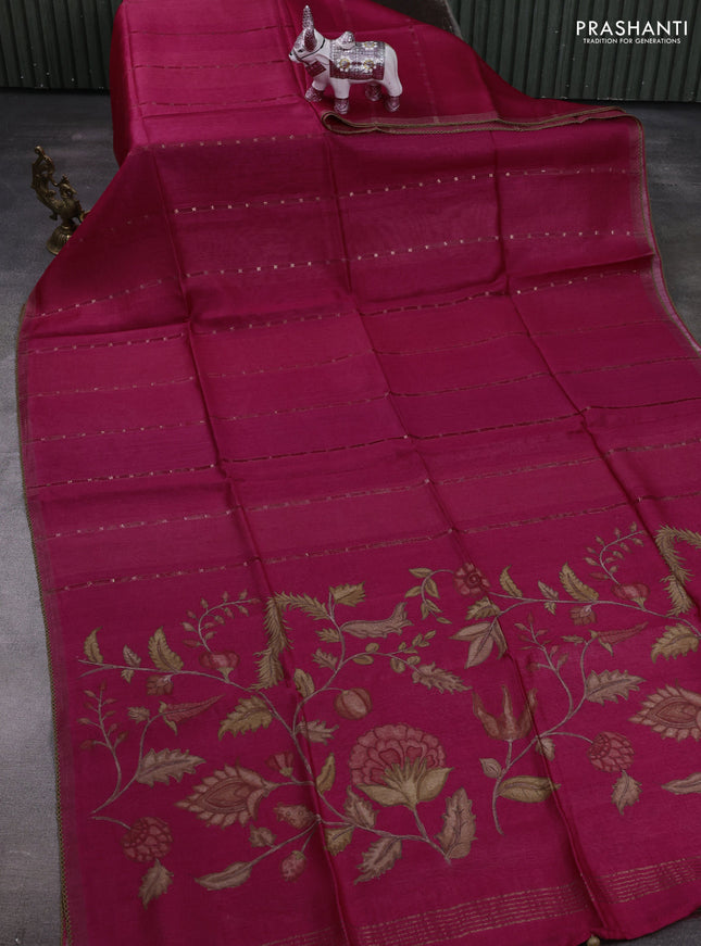 Pink Pure Munga Tussar Silk - Kantha Embroidery