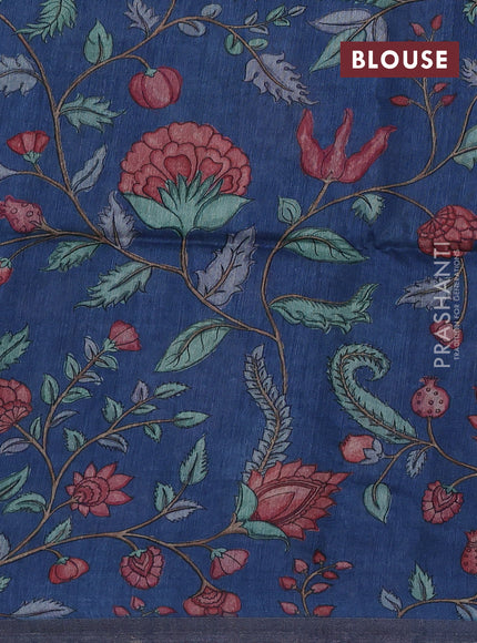 Peacock Blue Pure Munga Tussar Silk - Prints