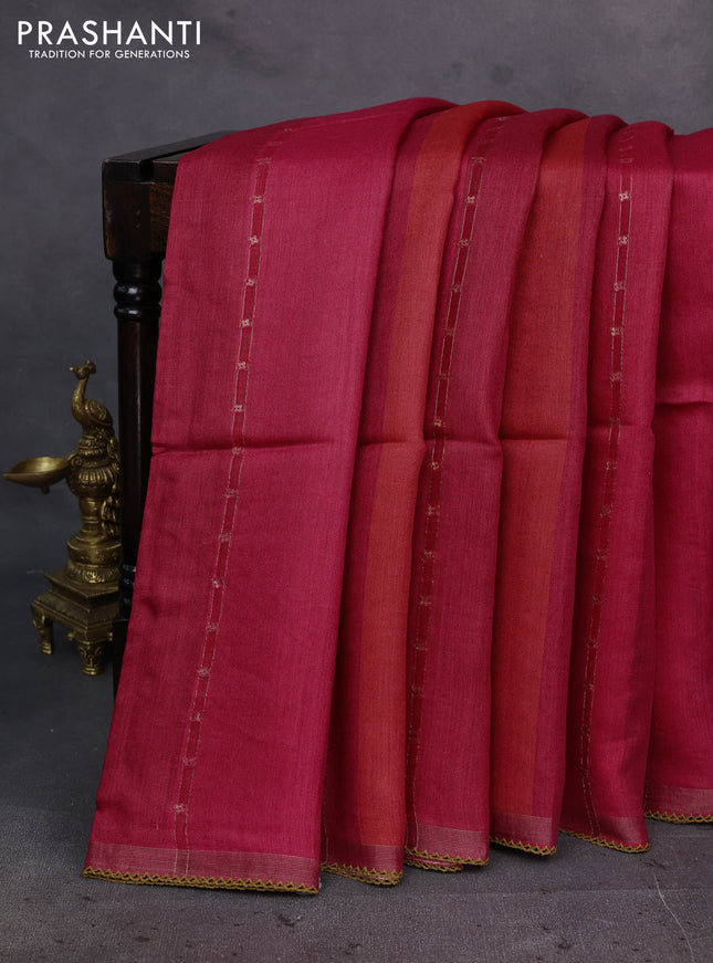 Red Pure Munga Tussar Silk - Prints