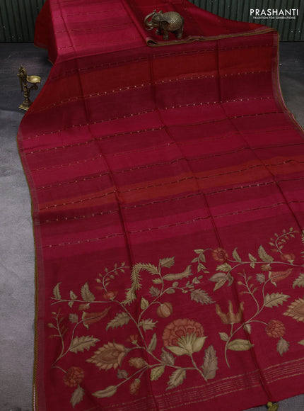 Red Pure Munga Tussar Silk - Prints
