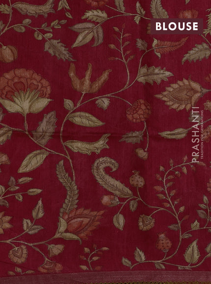 Red Pure Munga Tussar Silk - Prints