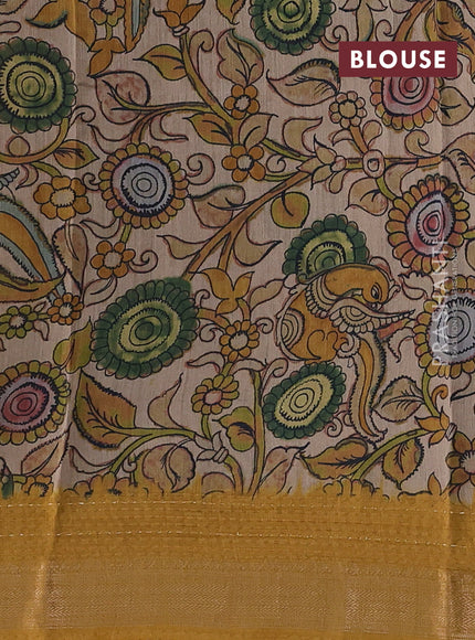 Mustard Yellow & Beige Pure Munga Tussar Silk - Kantha Embroidery