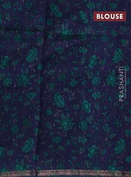 Navy Blue & Teal Green Pure Munga Tussar Silk - Kantha Embroidery