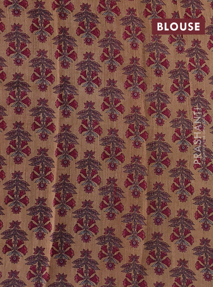 Sandal & Maroon Pure Munga Tussar Silk - Kantha Embroidery