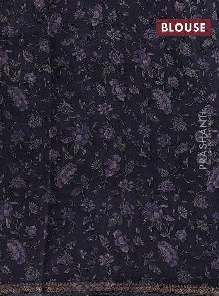 Black & Grey Pure Munga Tussar Silk - Kantha Embroidery