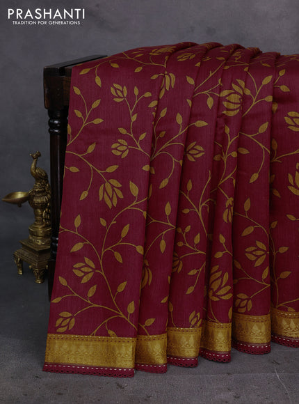 Maroon & Mustard Yellow Pure Munga Tussar Silk - Kantha Embroidery