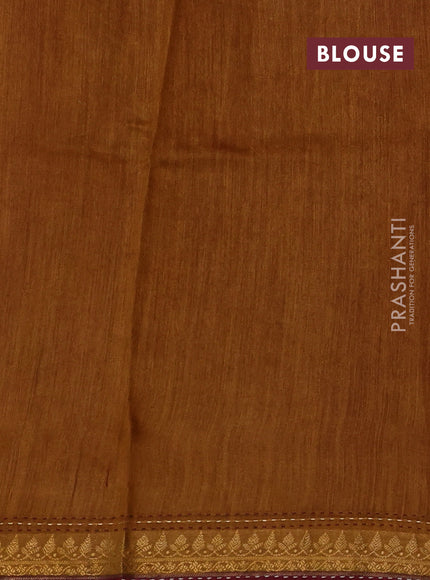 Maroon & Mustard Yellow Pure Munga Tussar Silk - Kantha Embroidery