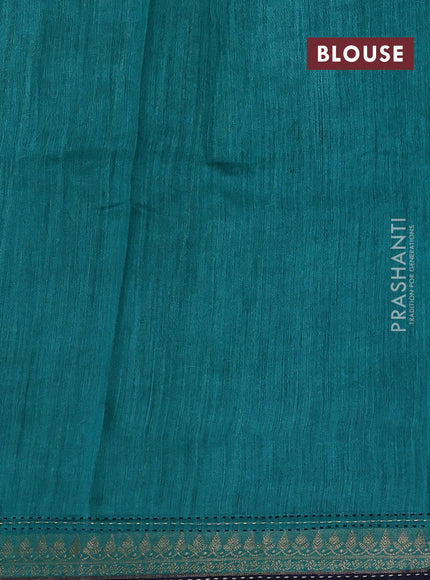 Navy Blue & Teal Green Pure Munga Tussar Silk - Kantha Embroidery