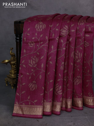 Wine & Pastel Brown Pure Munga Tussar Silk - Kantha Embroidery