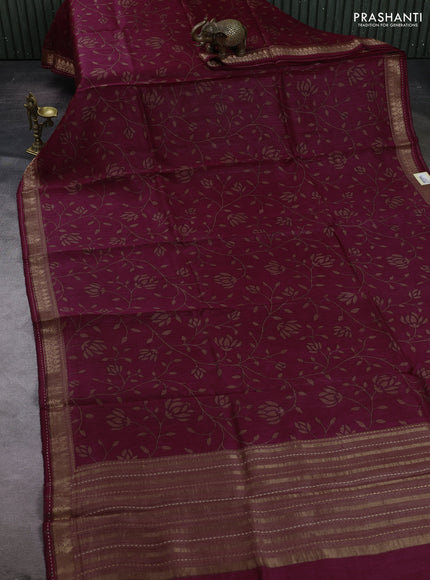 Wine & Pastel Brown Pure Munga Tussar Silk - Kantha Embroidery