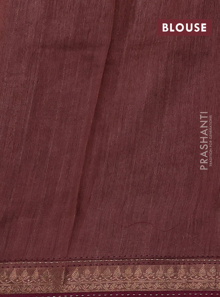Wine & Pastel Brown Pure Munga Tussar Silk - Kantha Embroidery