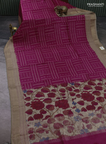 Pink & Beige Pure Munga Tussar Silk - Kantha Embroidery