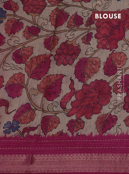 Pink & Beige Pure Munga Tussar Silk - Kantha Embroidery