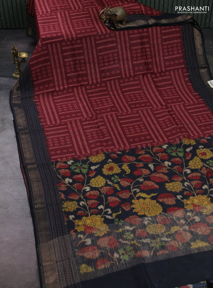 Maroon & Black Pure Munga Tussar Silk - Kantha Embroidery