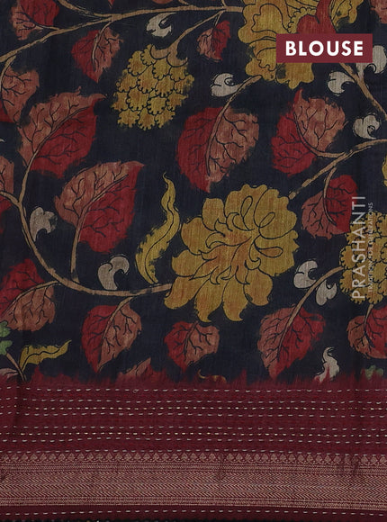 Maroon & Black Pure Munga Tussar Silk - Kantha Embroidery