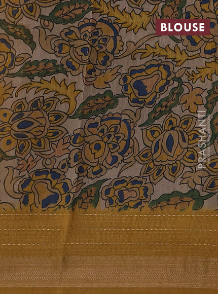 Mustard Yellow & Beige Pure Munga Tussar Silk - Kantha Embroidery