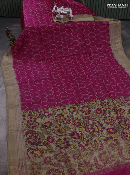 Pink & Beige Pure Munga Tussar Silk - Kantha Embroidery