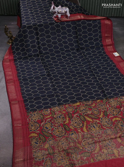 Black & Maroon Pure Munga Tussar Silk - Kantha Embroidery