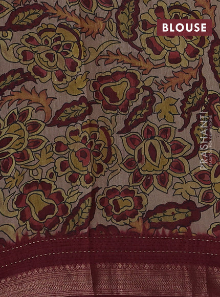 Maroon & Beige Pure Munga Tussar Silk - Kantha Embroidery