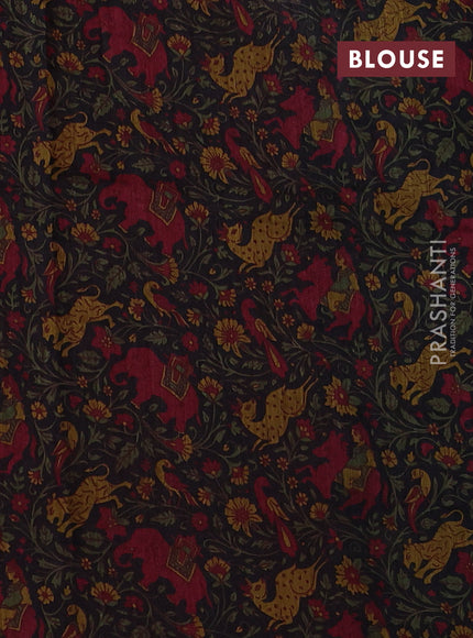 Black & Maroon Pure Munga Tussar Silk - Kantha Embroidery