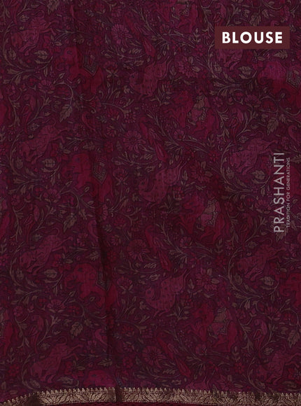Wine & Maroon Pure Munga Tussar Silk - Kantha Embroidery
