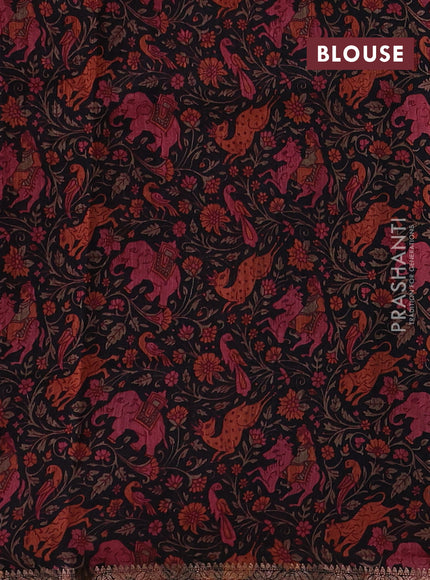 Black & Maroon Pure Munga Tussar Silk - Kantha Embroidery